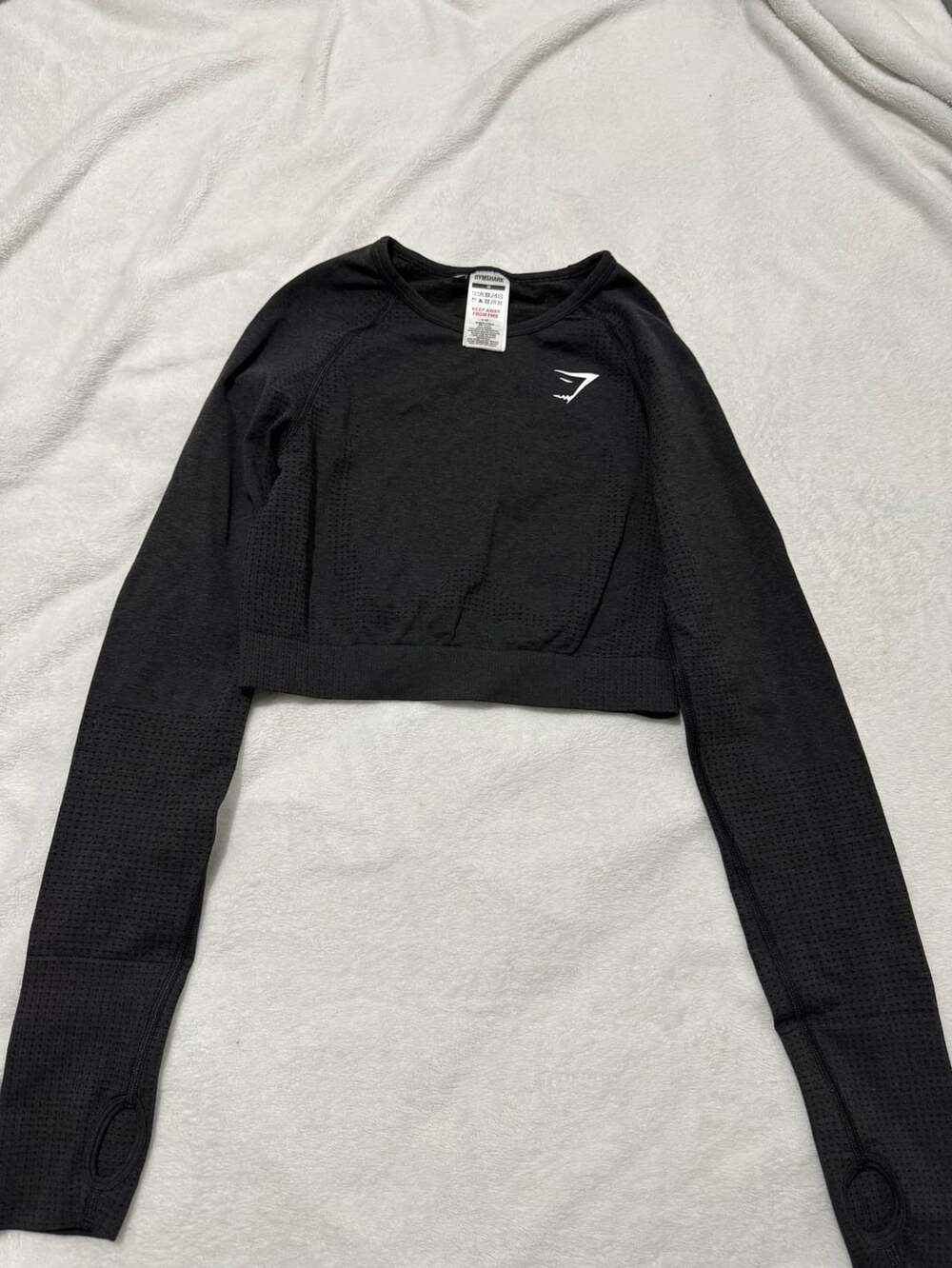 Gymshark Vital Seamless 2.0 Long Sleeve Crop Top Size M Black Marl